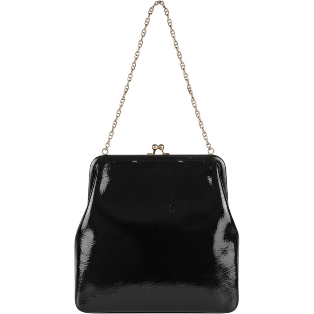 Vintage‎ 1950s Triangle New York Black Patent Leather Purse Gold Chain Handbag